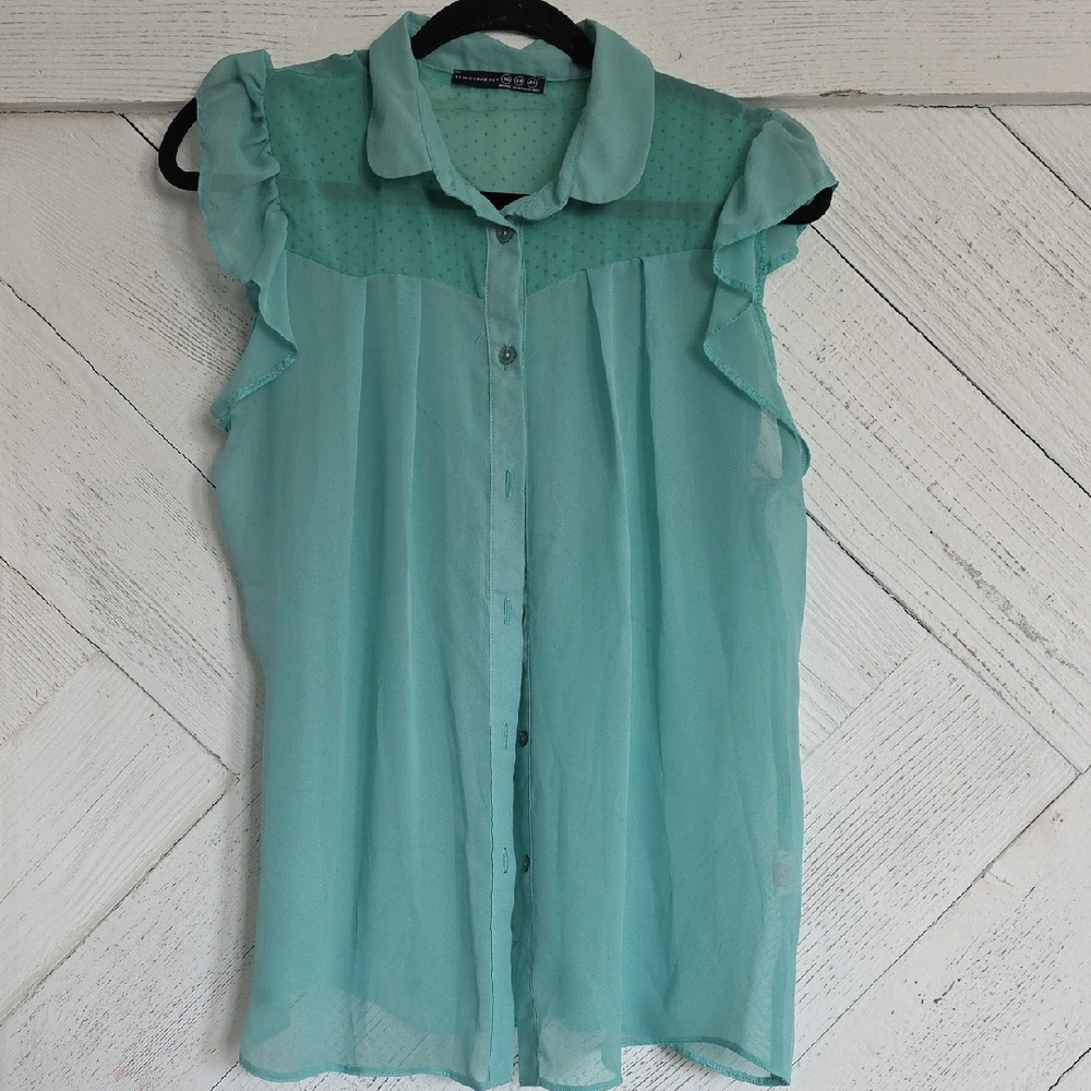 Atmosphere Aqua Ruffle Blouse